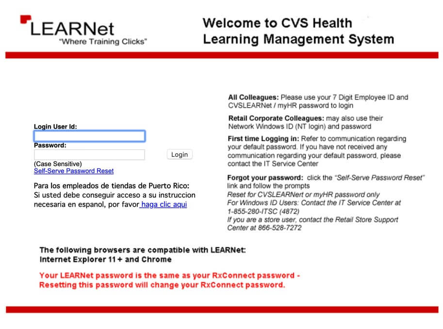 CVS Learnet Employee Login Portal