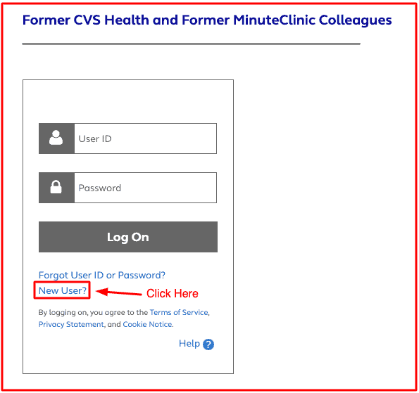 Click on 'New User?' in the login form to start the MyHR CVS registration process
